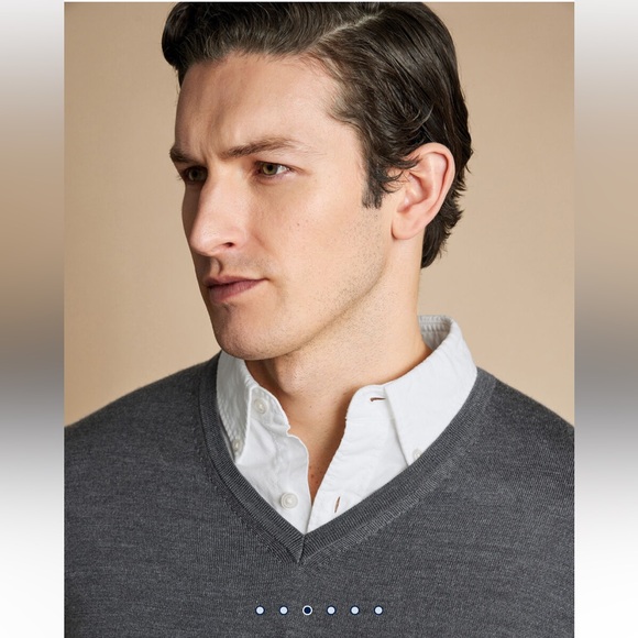 CHARLES TYRWHITT Merino V-Neck Jumper - Color Grey - Size XXXL - Picture 3 of 7